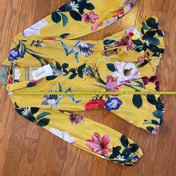 Rococo Sand Dress Womens XS Floral Print Hemant Nandita Long Sleeve Wrap Boho